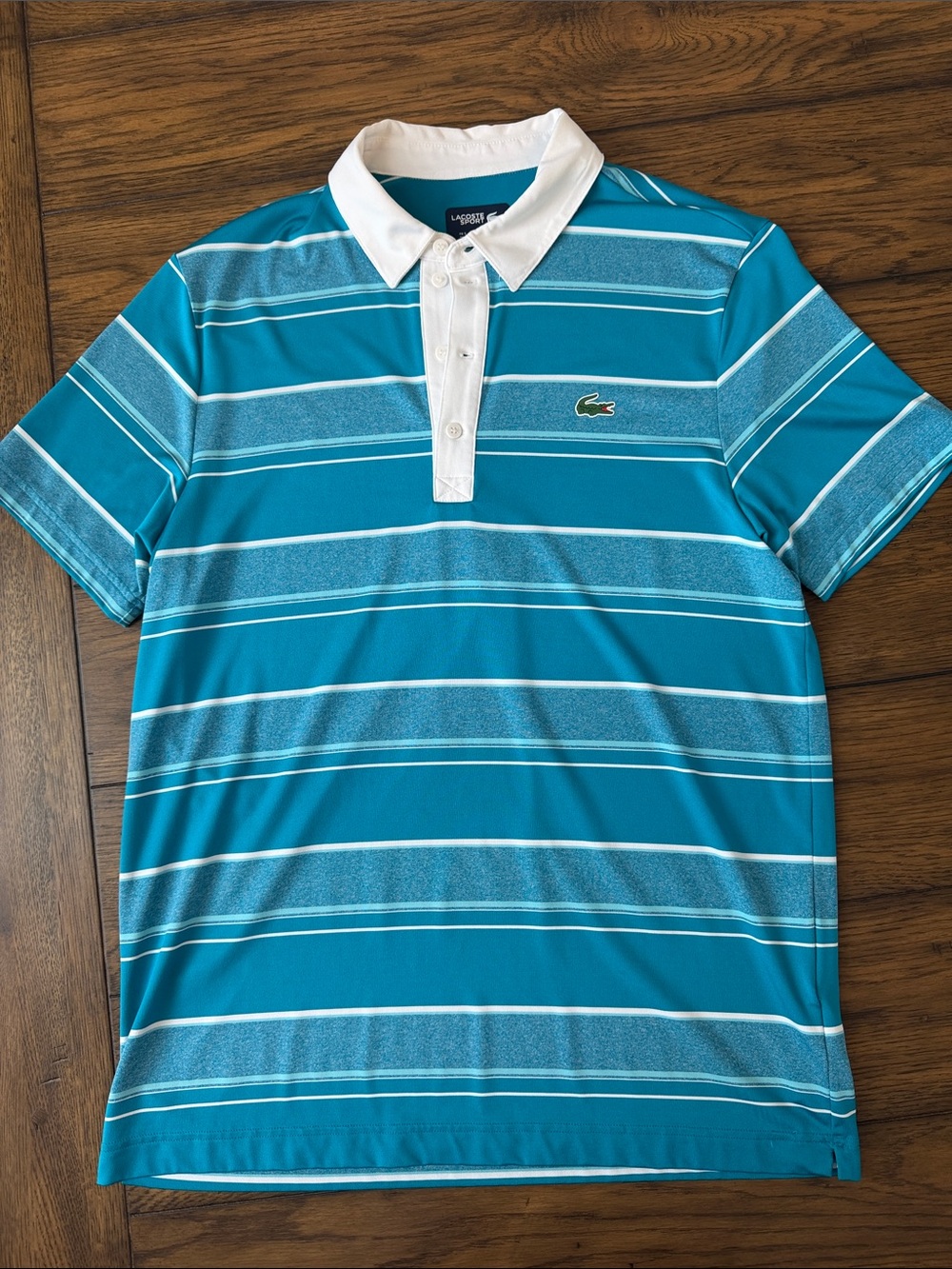 Lacoste Men's Teal and White Striped Polo